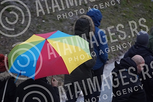 Blockade of traffic on the highway near the Sava Center with a request to ban the work of Rio Tinto in Serbia.Blokada saobracaja na auto-putua kod Sava centra sa zahtevom za zabranu rada Rio Tinta u Srbiji.