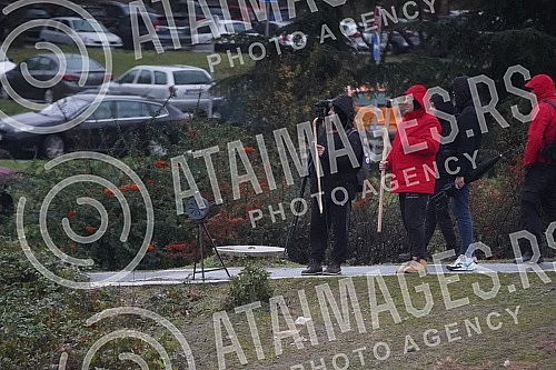 Gathering of citizens in front of the Sava Center who will join the protest and the blockade of the highway near the Sava Center with a request to ban the work of Rio Tinto in Serbia.Okupljanje gradjana ispred Sava centa  koji ce se pridruziti prot