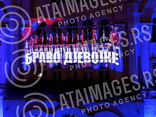 In honor of the volleyball players of Serbia, who defended the title of world champion at the world championship in Apeldoorn, the Netherlands, the City Administration building in Banja Luka was illuminated tonight in the colors of the Serbian flag a