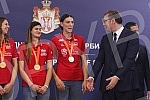 The President of the Republic of Serbia, Aleksandar Vucic, received the women's volleyball team of Serbia, which won the gold medal at the World Championship.Predsednik Republike Srbije Aleksandar Vucic primio je zensku  odbojkasku reprezentaciju S
