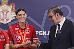 The President of the Republic of Serbia, Aleksandar Vucic, received the women's volleyball team of Serbia, which won the gold medal at the World Championship.Predsednik Republike Srbije Aleksandar Vucic primio je zensku  odbojkasku reprezentaciju S