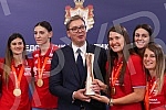 The President of the Republic of Serbia, Aleksandar Vucic, received the women's volleyball team of Serbia, which won the gold medal at the World Championship.Predsednik Republike Srbije Aleksandar Vucic primio je zensku  odbojkasku reprezentaciju S