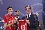 The President of the Republic of Serbia, Aleksandar Vucic, received the women's volleyball team of Serbia, which won the gold medal at the World Championship.Predsednik Republike Srbije Aleksandar Vucic primio je zensku  odbojkasku reprezentaciju S